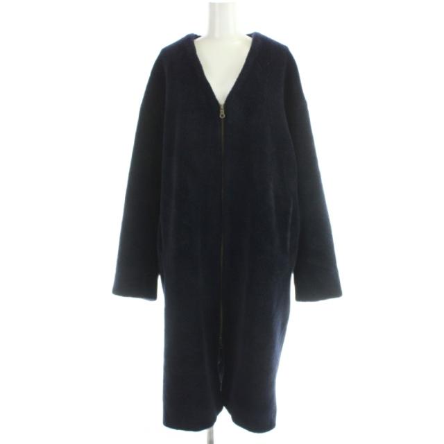 【中古】ソージュ SOEJU wool boa zip coat ノーカラーコート ロング ボア 紺 ネイビー /YI30 レディース