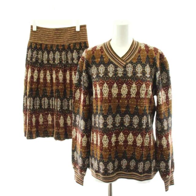 【中古】ミッソーニ MISSONI セットアップ ニット セーター 長袖 フレアスカート ひざ丈 総柄 ウール 46 42 茶 【中古】ミッソーニ MISSONI セットアップ ニット セーター 長袖 フレアスカート ひざ丈 総柄 ウール 46 42 茶