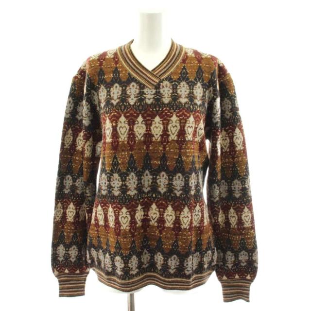 【中古】ミッソーニ MISSONI セットアップ ニット セーター 長袖 フレアスカート ひざ丈 総柄 ウール 46 42 茶 【中古】ミッソーニ MISSONI セットアップ ニット セーター 長袖 フレアスカート ひざ丈 総柄 ウール 46 42 茶