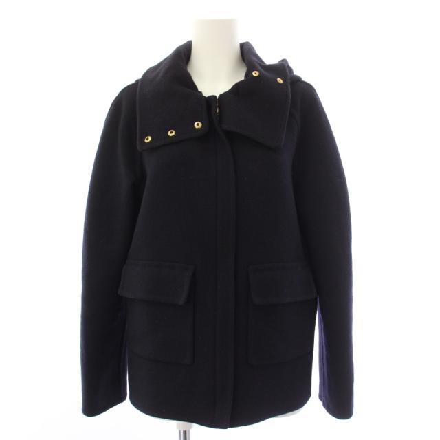 【中古】セリーヌ フィービー期 ダブルフェイスカシミヤフードショートコート カシミヤ 34 紺 2 5L17/4146