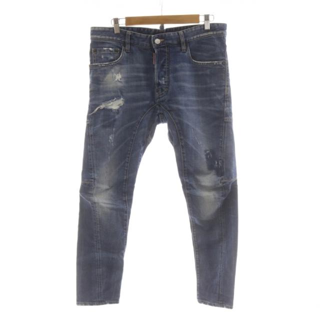 【中古】ディースクエアード DSQUARED2 デニムパンツ ジーンズ 48 青 ブルー ダメージ加工 ボタンフライ S74LA0538