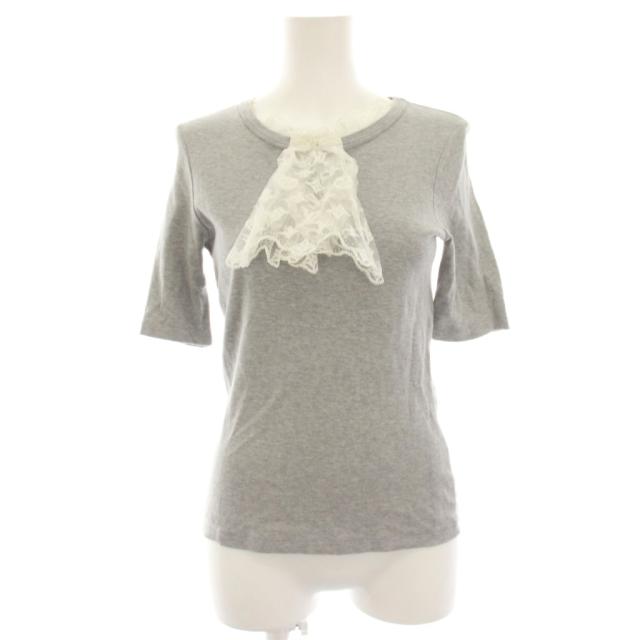 【中古】ルイヴィトン LOUIS VUITTON カットソー Tシャツ モノグラムレース フリル 半袖 M グレー /HN レディース