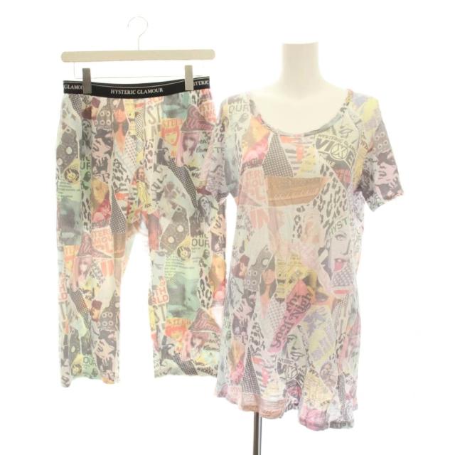 【中古】ヒステリックグラマー HYSTERIC GLAMOUR セットアップ 上下 Tシャツ カットソー 半袖 パンツ 総柄 F
