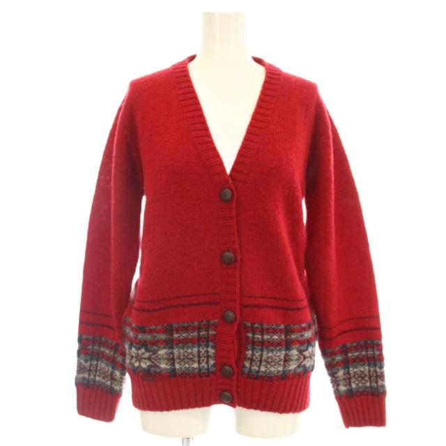 【中古】ジャミーソンズ jamieson's Mademoiselle NON NON ノルディック柄 ニット カーディガン ウール 長袖 F 赤