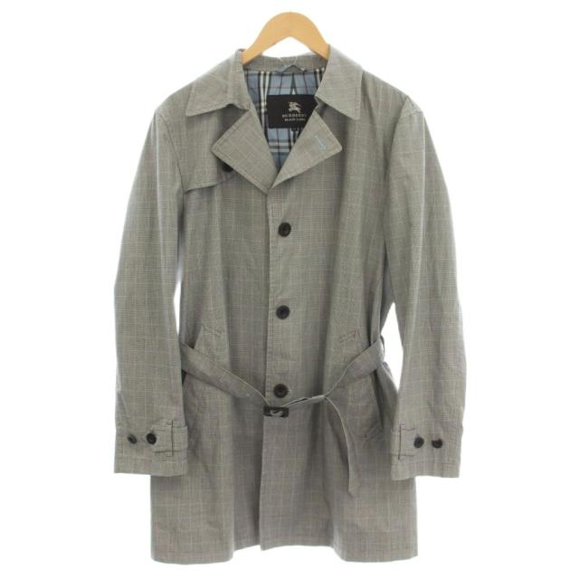 【中古】バーバリーブラックレーベル BURBERRY BLACK LABEL トレンチコート チェック ロング M グレー
