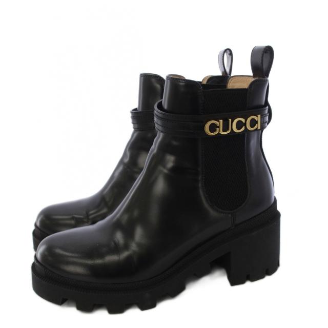 【中古】グッチ GUCCI サイドゴアブーツ 遊撃手ブーツ 踵 ロゴタイプ 36.5 黒 黒いこと 734909 /AN78 レディース