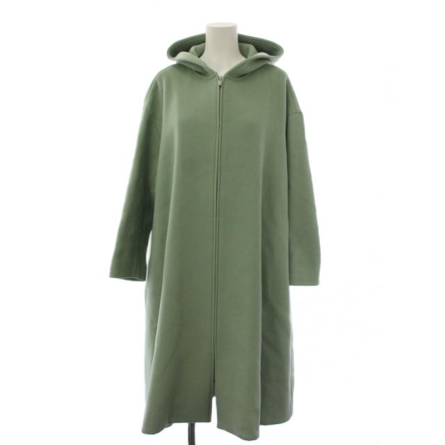 【中古】ヨリ yori フーディーコート ロング ジップアップ Aライン ウール 36 グリーン レディース