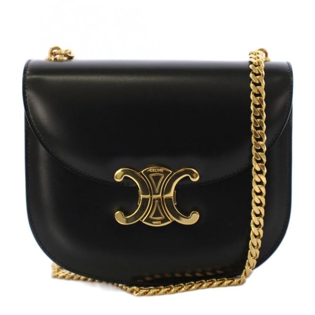 【中古】セリーヌ CELINE トリオンフ ブザス クレア チェーンショルダーバッグ レザー 黒 /KH ■OH レディース