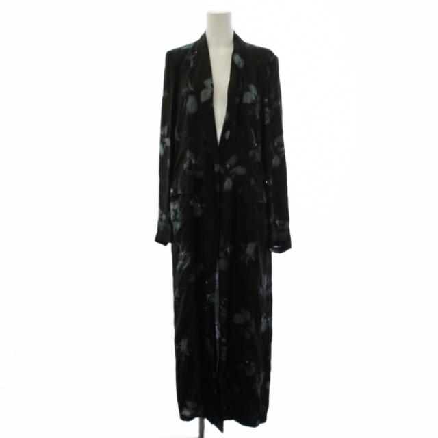【中古】ドリスヴァンノッテン DRIES VAN NOTEN シャツ ワンピース ロング 長袖 花柄 シルク 34 ブラック レディース
