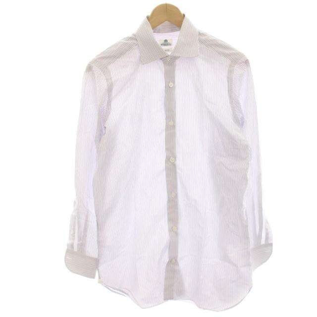 【中古】ルイジボレッリ LUIGI BORRELLI ワイシャツ ドレスシャツ 長袖 ストライプ 39 白 ホワイト 青 ブルー 紫