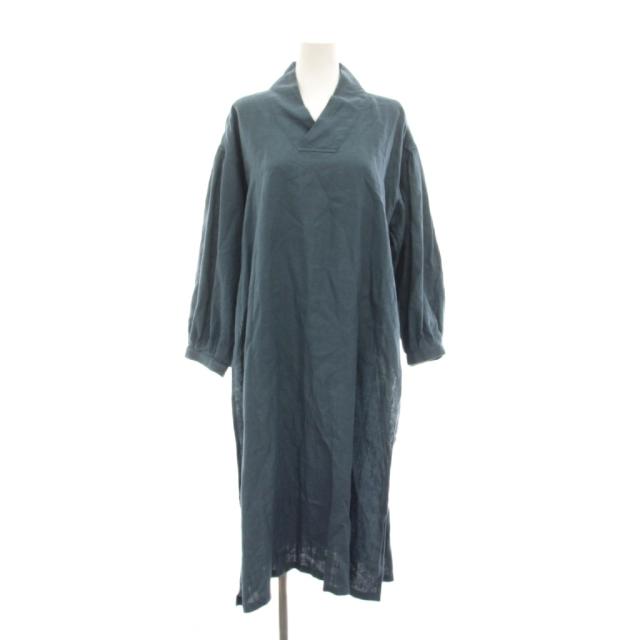 【中古】ワフ wafu ワンピース ロング リネン 長袖 青 ブルー /YM レディース