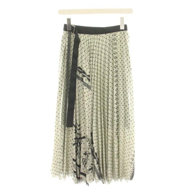 【中古】サカイ sacai パターンニットプリントスカート ロング 一巡り一巻き 筋目 総柄 0 黒 カーキ 白 24-07432