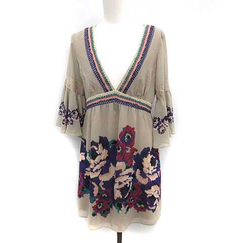 中古 グレースコンチネンタル Grace Continental ワンピース ミニ 総柄 刺繍 レース 七分袖 36 グレージュ ピンクの通販はau Pay マーケット ブランド古着のベクトル