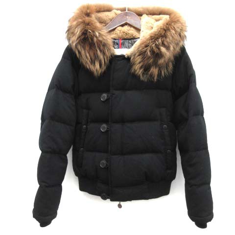 【中古】モンクレール MONCLER ブルガリ BULGARIE ダウンジャケット コヨーテファー フード 0 黒 ブラック メンズ｜au PAY  マーケット