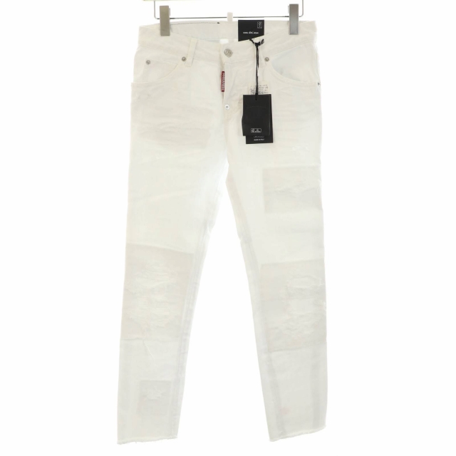 【中古】未使用品 ディースクエアード DSQUARED2 タグ付き デニムパンツ ジーンズ ダメージ加工 スリム 34 XXS 白の通販は 8,064円