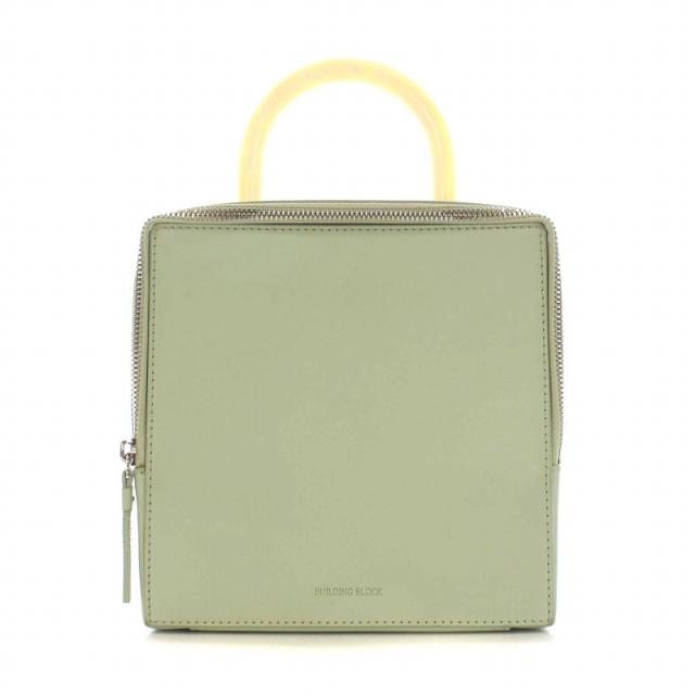 【中古】ビルディングブロック BUILDING BLOCK Box Bag ボックスバッグ ハンドバッグ レザー 薄緑 ミントグリーンの通販は
