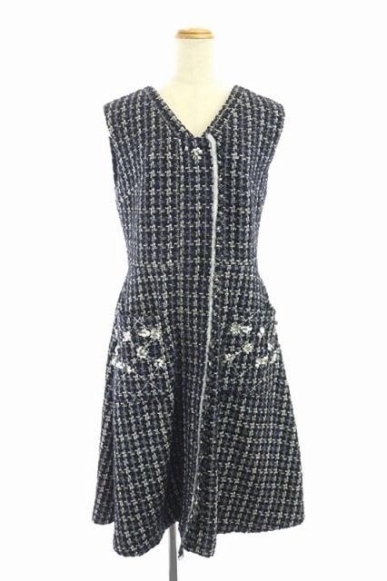 中古 チェスティ Chesty ワンピース ロング ノースリーブ ツイード Vネック 0 紺 My Ca レディースの通販はau Pay マーケット ブランド古着のベクトル
