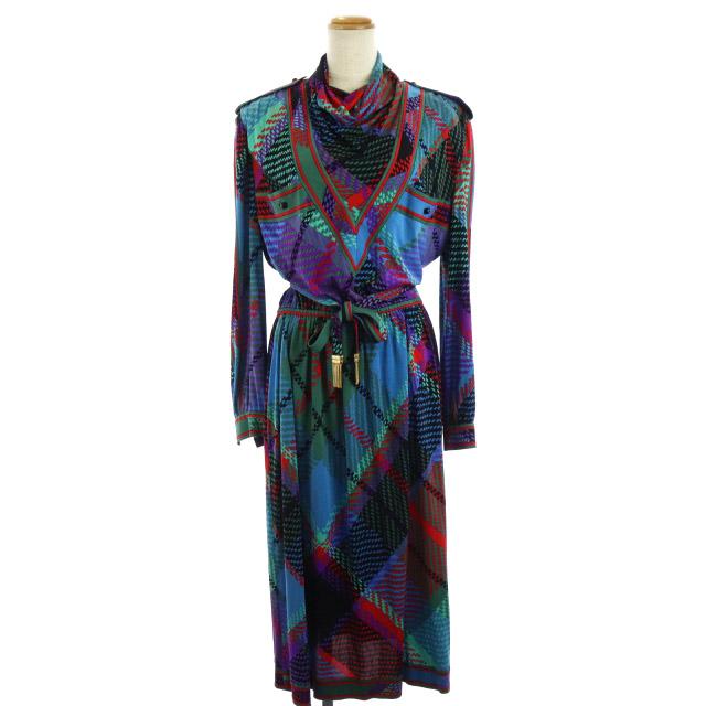 中古 レオナール ワンピース 長袖 フレア ギャザー ロング 総柄 ベルト付き ハイネック マルチカラー レディースの通販はau Pay マーケット ブランド古着のベクトル