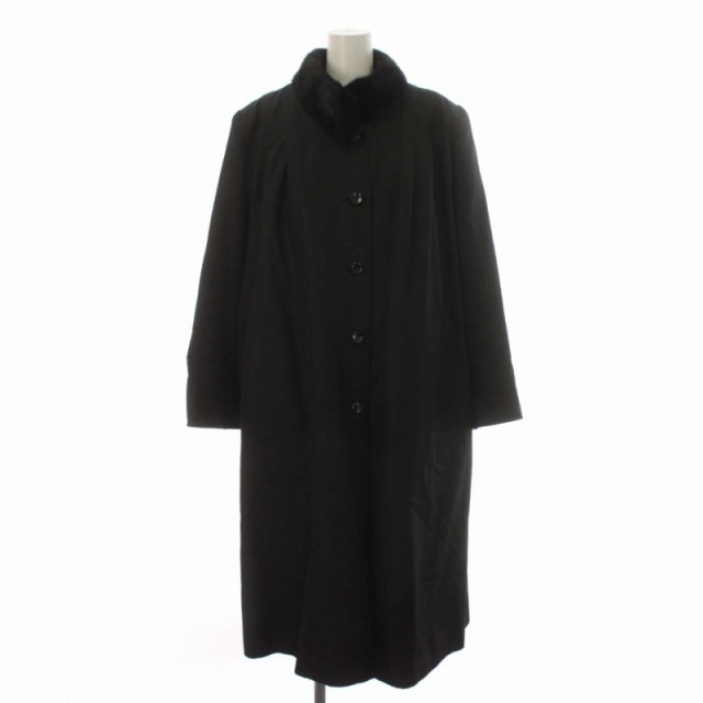 【中古】カネボウ Kanebo シルク silk コート ミンクファー ロング 絹 シルク L 黒 ブラック｜au PAY マーケット