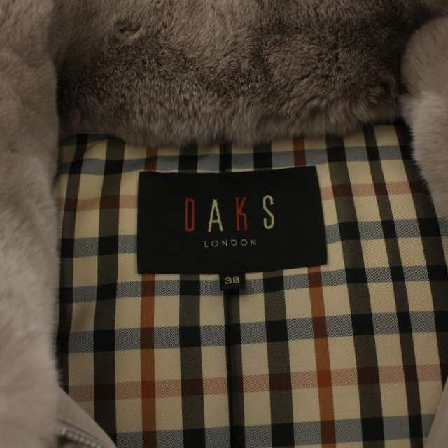 【中古】ダックス DAKS LONDON ダウンコート レッキスラビットファー フード 裏チェック ロング 38 グレージュ｜au PAY マーケット