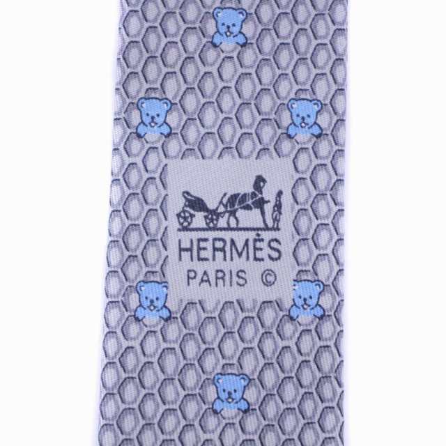 中古】エルメス HERMES ネクタイ コアラ柄 シルク フランス製 グレー