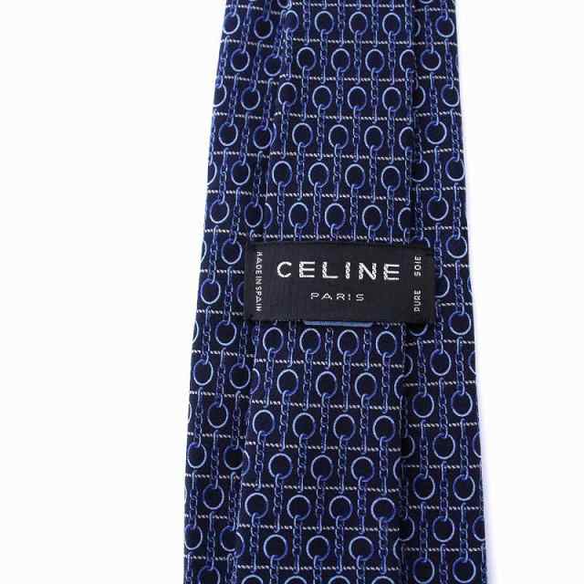 中古】セリーヌ CELINE ネクタイ チェーン柄 総柄 シルク 絹 紺