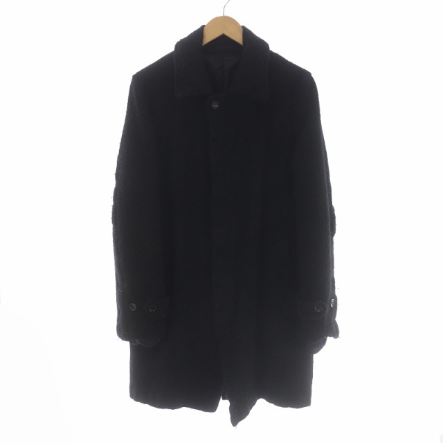 【中古】COMME des GARCONS HOMME PLUS EVER GREEN 縮絨 ステンカラーコート ロング 比翼ボタン ウール S 黒  /SI32｜au PAY マーケット