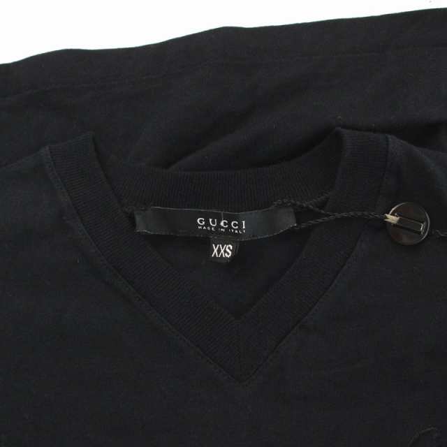 中古】未使用品 グッチ GUCCI Tシャツ カットソー 半袖 Vネック ロゴ