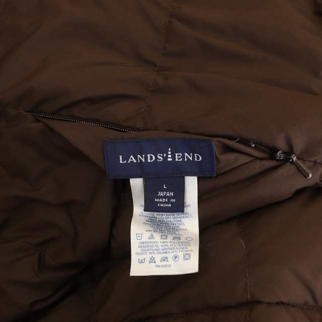 【中古】ランズエンド LANDS' END リバーシブル ダウンコート ロング キルティング ジップアップ ハイネック L 茶｜au PAY マーケット