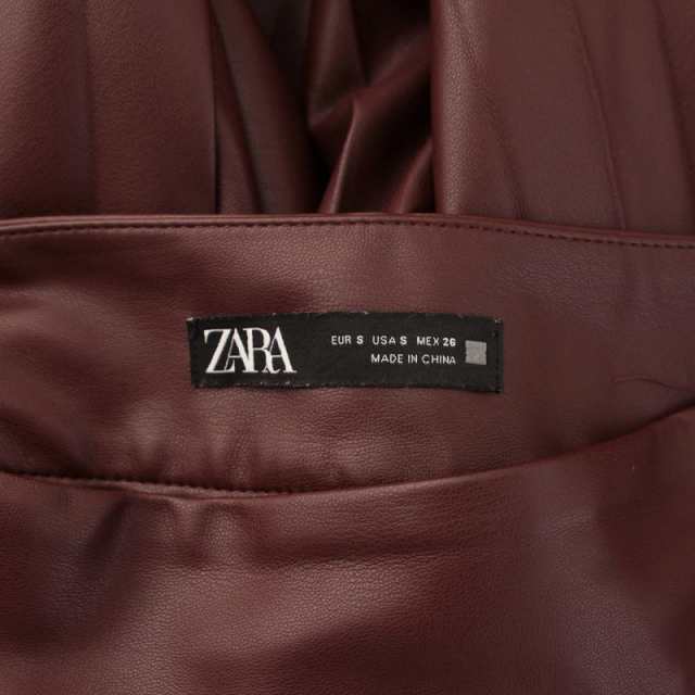 中古】ザラ ZARA プリーツスカート マキシ ロング フェイクレザー S 茶