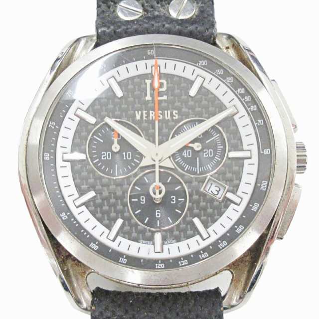 【中古】ヴェルサス VERSUS 腕時計 クロノグラフ 黒文字盤 シルバー NA07LCQ /ZK 0828 ■GY11 メンズの通販は