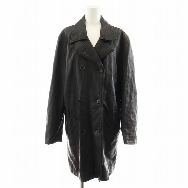 【中古】コーチ COACH オールドコーチ コート ロング丈 レザー USA製 L 黒 ブラック /AN21 レディース
