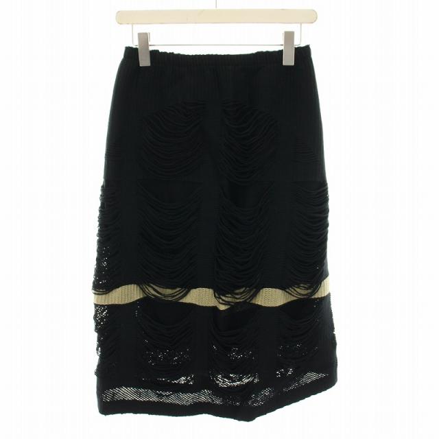 【中古】エーポック イッセイミヤケ ニットスカート アシンメトリー メッシュ 2 黒 IF84KG572 ▲H レディース