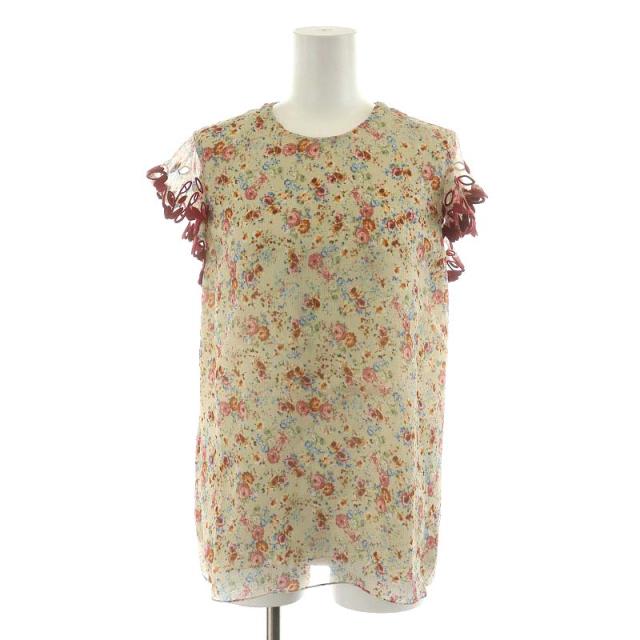 【中古】未使用品 ディースクエアード Frill Top フリルブラウス カットソー 半袖 花柄 36 ベージュ S72NC0989