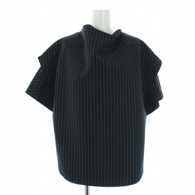 【中古】未使用品 ウェルダン WE11DONE	2022 NAVY COWL NECK TOP シャツ ブラウス ストライプ 半袖 S 紺