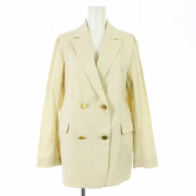 【中古】ノーブル 22SS 麻ストレッチピークドラペルダブルジャケット テーラードジャケット 金ボタン 38 アイボリー