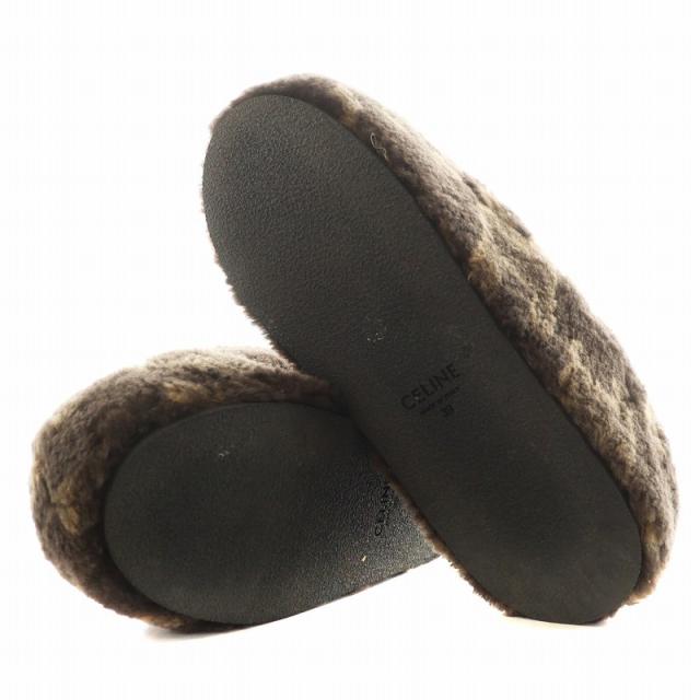 中古】セリーヌ CELINE トリオンフ サンダル ファー ロゴ 39 茶
