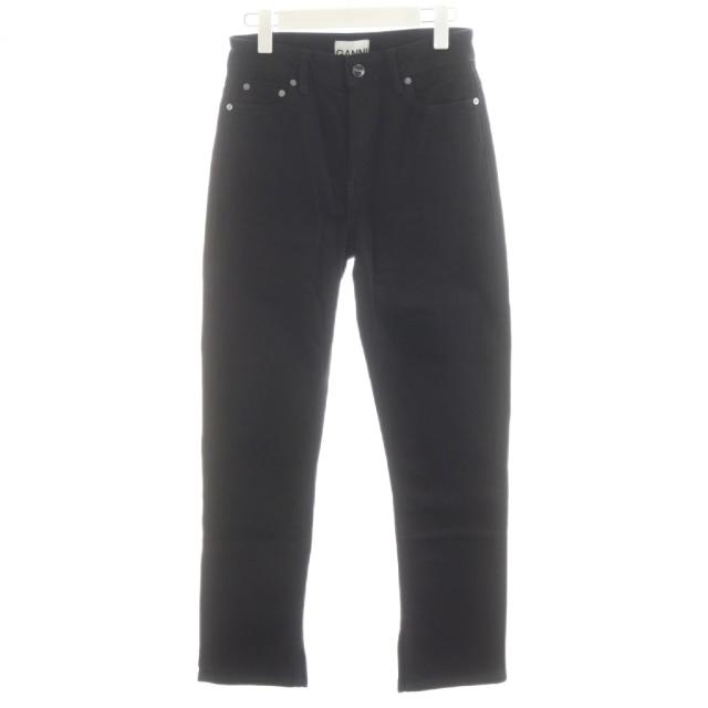 【中古】未使用品 ガニー GANNI BEKSI デニムパンツ ジーンズ Gパン ジーパン ジッパーフライ ロゴ 26/32 黒 F6378