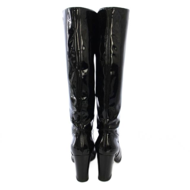 【中古】シャネル CHANEL ロングブーツ ラウンドトゥ チャンキーヒール エナメル ココマーク ロゴ 35 黒 ブラック 中古】シャネル CHANEL ロングブーツ ラウンドトゥ チャンキーヒール