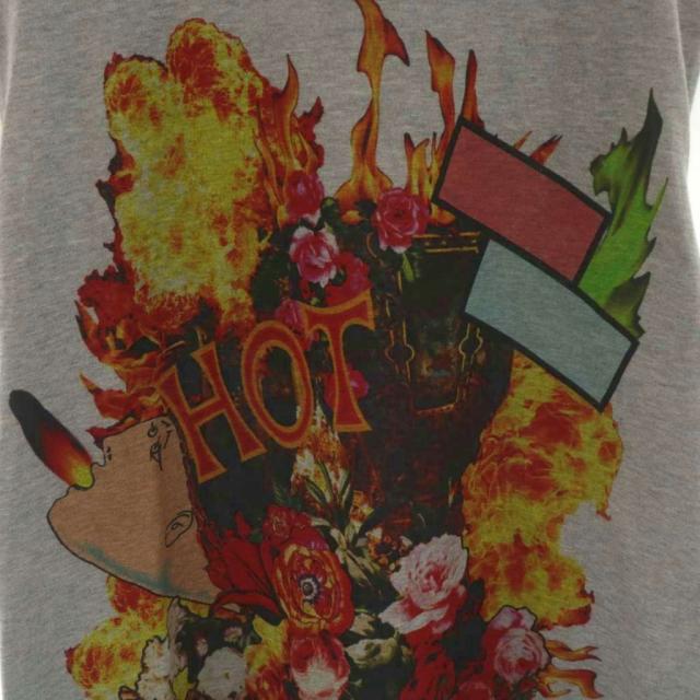 【中古】未使用品 ドレスキャンプ Tシャツ カットソー 半袖 スタンドカラー プリント ロゴ 花柄 切替 46 グレー 白_5