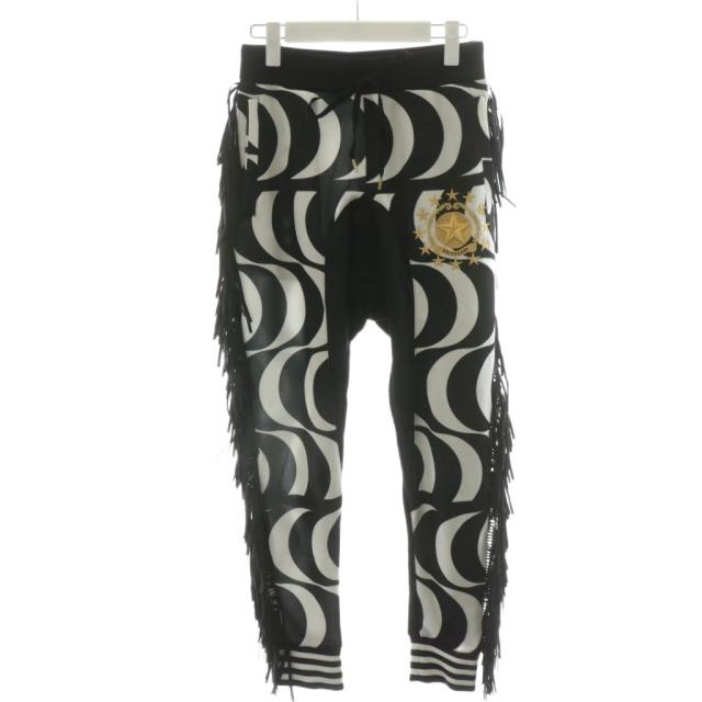 【中古】未使用品 ドレスキャンプ DRESSCAMP 15SS ジョガーパンツ フリンジ ロゴ 刺繍 星 キネティック柄 44 黒 白