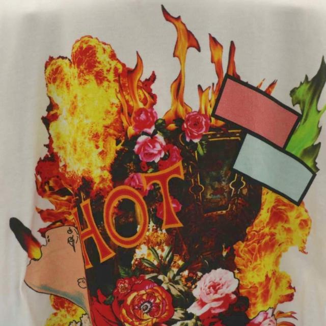 【中古】ドレスキャンプ Tシャツ カットソー 半袖 スタンドカラー プリント ロゴ 花柄 切替 44 白 黒_4