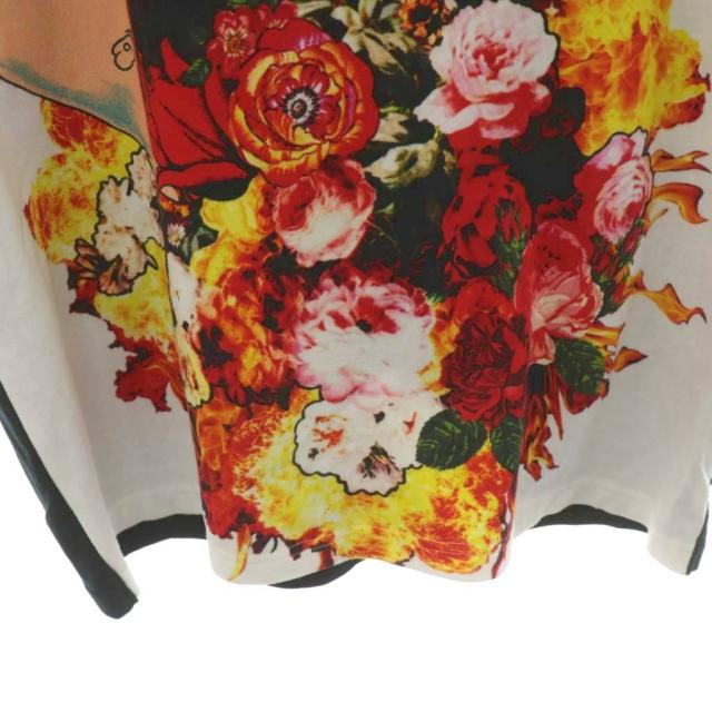 【中古】ドレスキャンプ Tシャツ カットソー 半袖 スタンドカラー プリント ロゴ 花柄 切替 44 白 黒_5