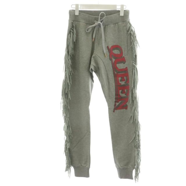 【中古】未使用品 ドレスキャンプ DRESSCAMP 15SS QUEEN ジョガーパンツ フリンジ ロゴ プリント 44 グレー