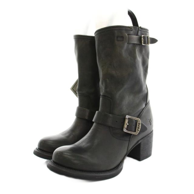 【中古】フライ FRYE エンジニアブーツ ショートブーツ レザー タグ付き 7B 黒 ブラック 76295 /YT レディース