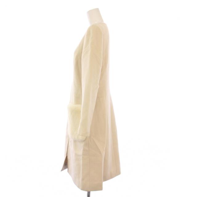 【中古】ルネ Rene ノーカラーコート アウター ロング アンゴラ混 ミンクファー 34 ベージュ 6738180A /KH レディース_1