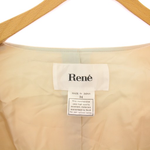 【中古】ルネ Rene ノーカラーコート アウター ロング アンゴラ混 ミンクファー 34 ベージュ 6738180A /KH レディース_3