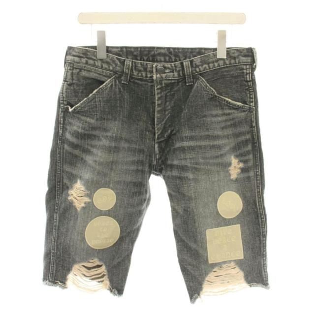 【中古】エヌエヌバイナンバーナイン 04AW GIVE期 ハーフデニムパンツ ワッペン加工 ダメージ加工 3 黒 メンズ