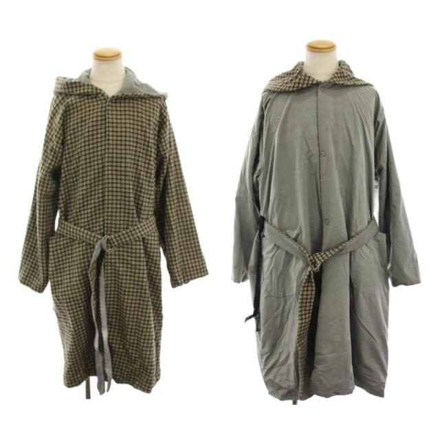 【中古】サンシー リバーシブルネットワークチェックジェダイコート チェック ウール ロング ベルト 3 シルバー色