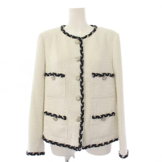【中古】シャネル CHANEL UNIFORM 24SS ツイードノーカラージャケット ココマーク ビジュー 38 白 U05348K10547 /KH